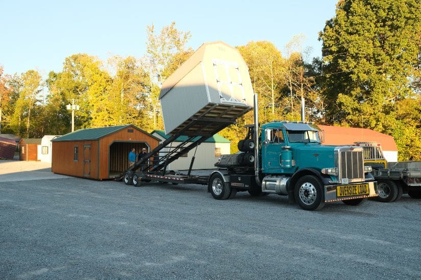 Delivering a shed on truck.